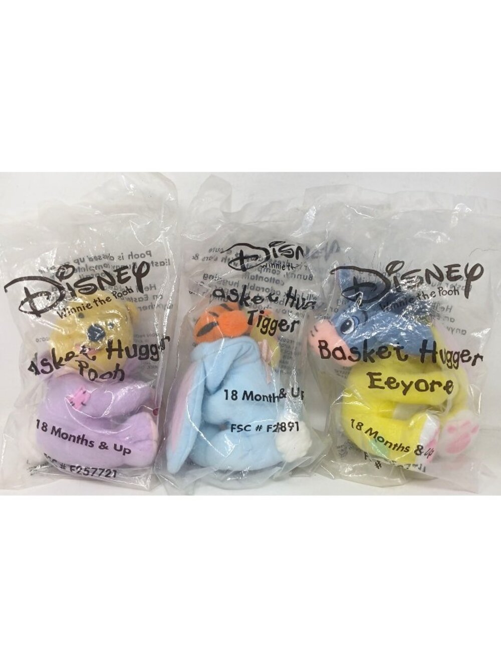 3 Disney Winnie The Pooh Basket Hugger VTG 2002 Pooh Tigger Eeyore Sealed #D-13